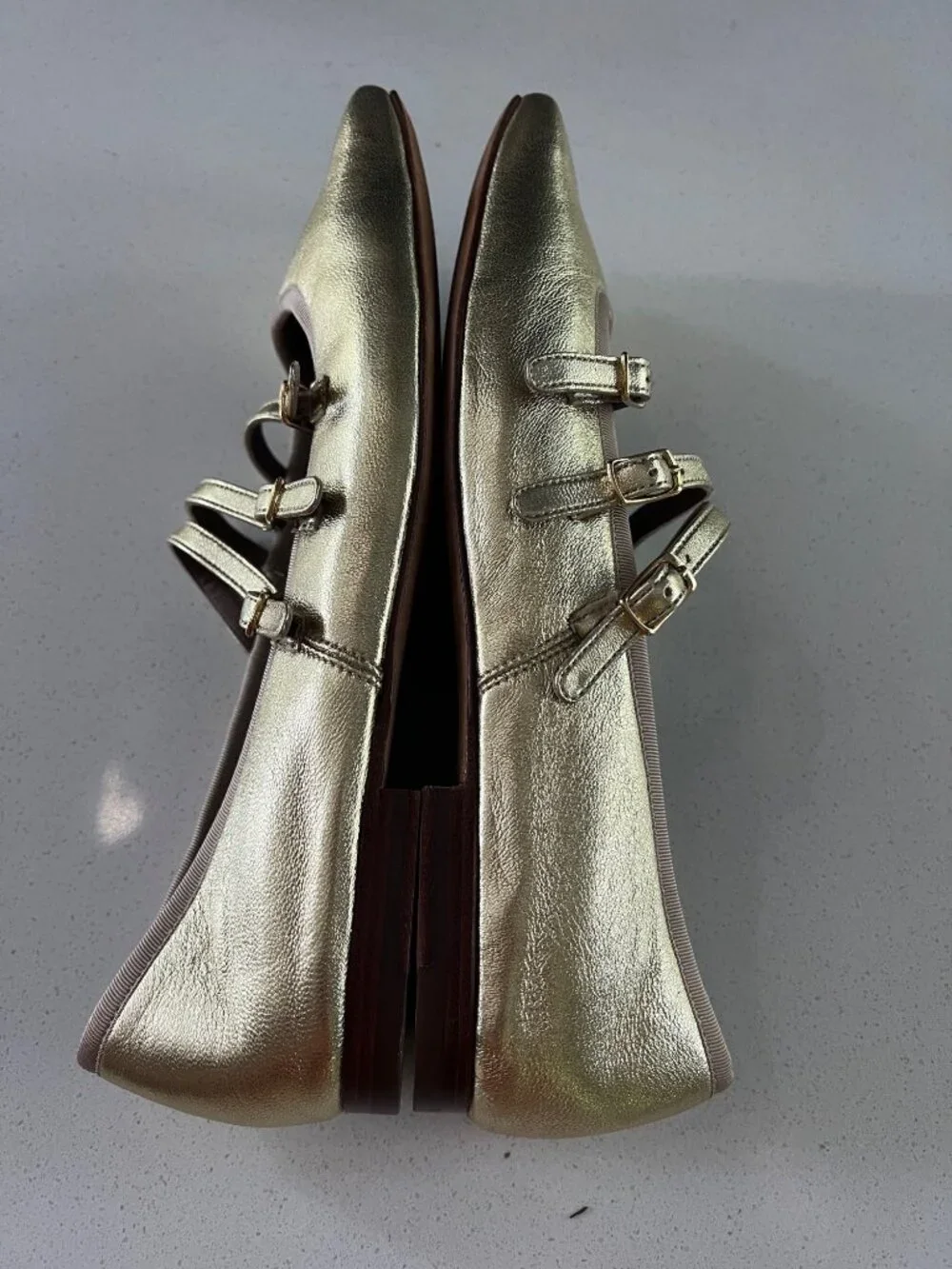 Mansur Gavriel Square Toe Mary Jane gold lamb leather Flats size  39